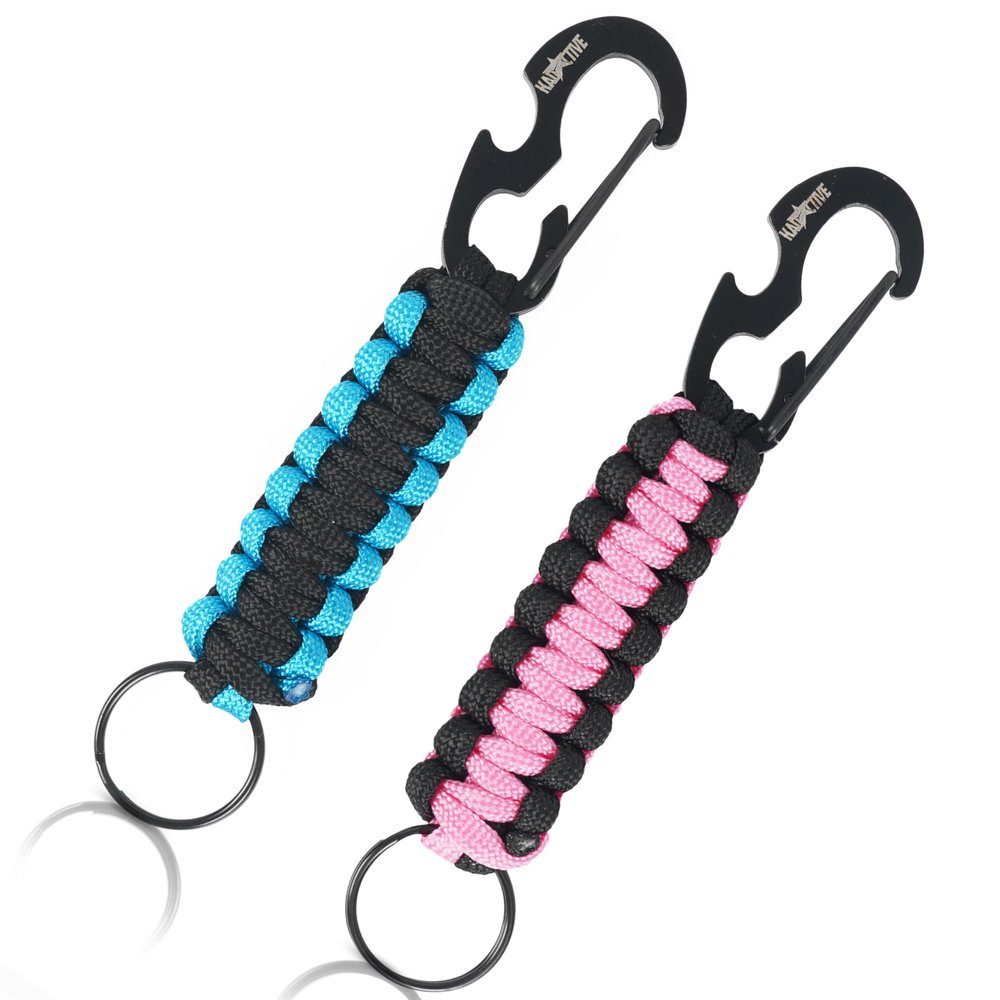 Kadactive Paracord Keychain, Paracord Keychain with carabiner, Cool Beer Bottle Opener Keychain for Men and women, Car Keychain Bottle Opener, Key Chain para cord, Pink-Black, Lightblue-Black