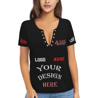 NineFit Basics Custom t Shirts Bulk Women Customized t Shirts with Logo Text Picture Personalized t Shirts Printing Front/Back V-Neck Short Sleeve Black Medium