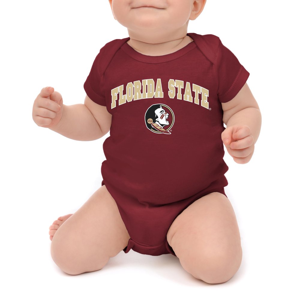 Little King NCAA Infant Romper-Arch Team Logo-100% Soft Cotton-Florida State-Garnet-12 Months