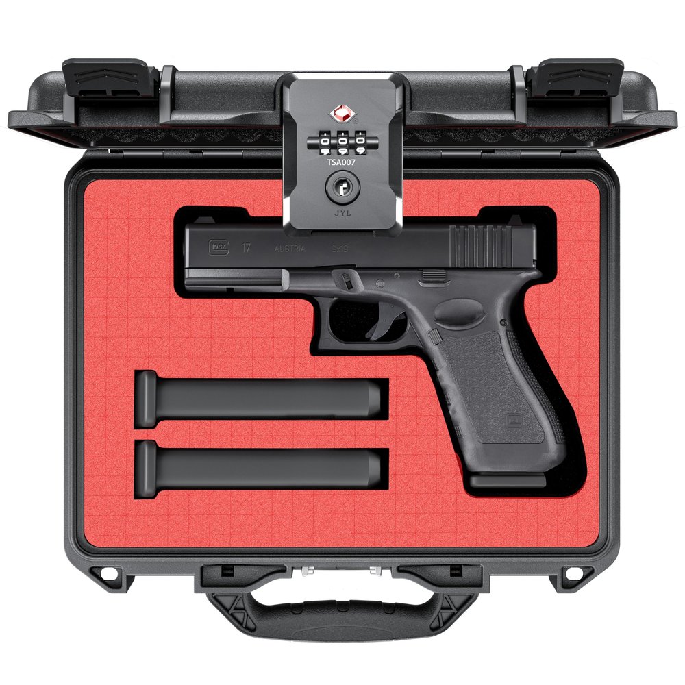 Kinghardcase TSA Gun Case for Handgun, TSA Approved Firearm Travel Case, Waterproof & Shock Proof Lockable handgun case, 10.6*8.8*4 Inches 9mm Pistol Case Hard Shell