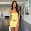 FGDTREE Womens 2Pcs Strapless String Ruched Tube Top and Pleated Ruffle Skirt Set Solid Color Bodycon Outfit Strap view 3