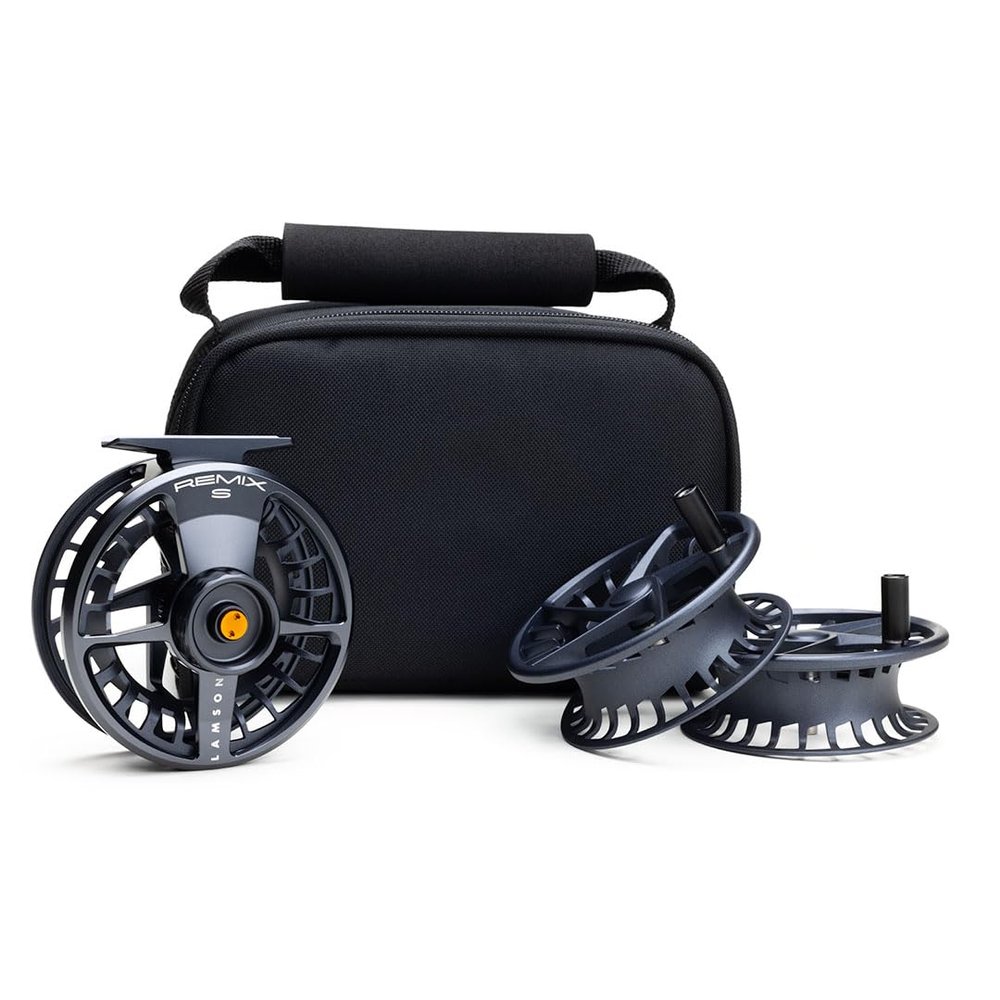 LAMSON | Remix S-Series -3+ Fly Fishing Reel 3 Pack | All-Water | 1 Reel & 2 Bonus Spools + Carrying Case | Large Arbor, CNC Machined Frame + Pressure Cast Spool, Durable | Daybreak | 2wt 3wt 4wt Size