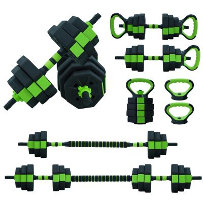 Adjustable Dumbbell Set, 4 in 1 Adjustable Kettlebell Set,44lbs/66lbs/88lbs Weight Set Used as Kettlebells, Barbell, Push up Stand for Home Gym,Green and Black,Octagon Head