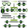 Adjustable Dumbbell Set, 4 in 1 Adjustable Kettlebell Set,44lbs/66lbs/88lbs Weight Set Used as Kettlebells, Barbell, Push up Stand for Home Gym,Green and Black,Octagon Head view 3