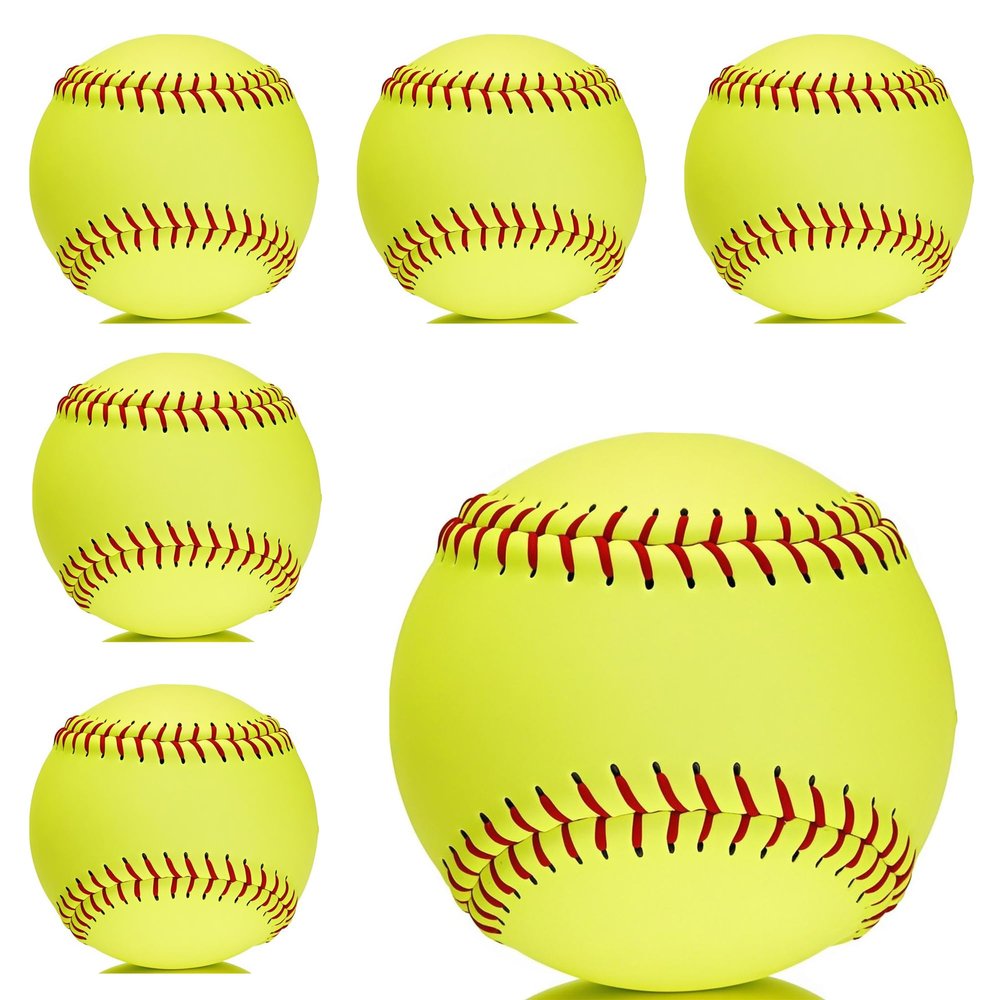 OMYOPY Official Size Softballs 12" Softballs Fastpitch Practice, Unmarked & Leather Covered Training Ball for Games, Practice and Training(6 Pack)