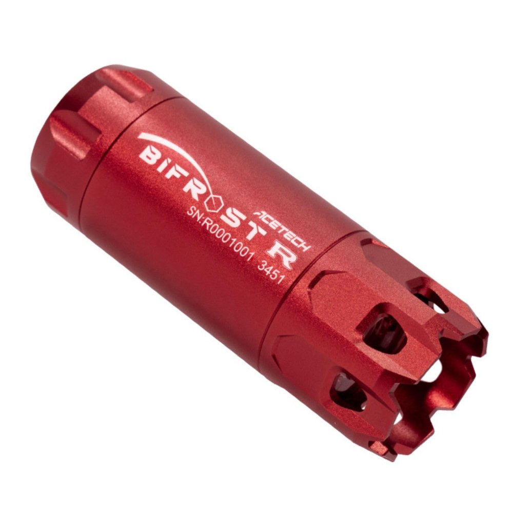 ACETECH Airsoft Pistol/Riffle RGB Tracer Unit Bifrost R 14mm CCW Negative Thread with M14- to M11+ Adaptor Glow in The Dark Green/Red BB LED Rainbow Lighting Effect (Red)