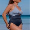 Aleumdr Women's Cutout One Piece Swimsuit Tummy Control Bathing Suit Twist Front High Cut Swimwear Color Block Blue Large view 4