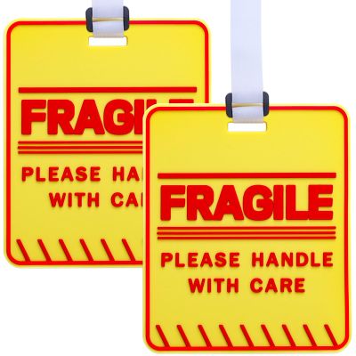 2 Pcs Fragile Luggage Tags for Baggage Bright Double Side Travel Bag Tag for Women Men Suitcases Carry-on Handbag  5 x 4 Inches Big and Bright Size - Easy to Spot