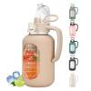 64 oz Glass Water Bottle with Handle and Straw Large 2L Water Bottle with Time Markers and Silicone Sleeve Half Gallon Water Jug BPA Free for Gym Daily Use view 1