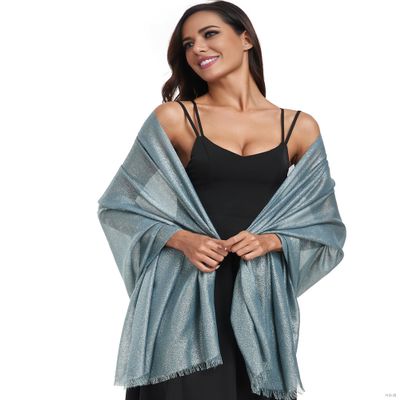 Pukguro Sparkling Metallic Shawls and Wraps for Weddings Lightweight Wraps Scarf for Women Evening Formal Party Dusty Blue