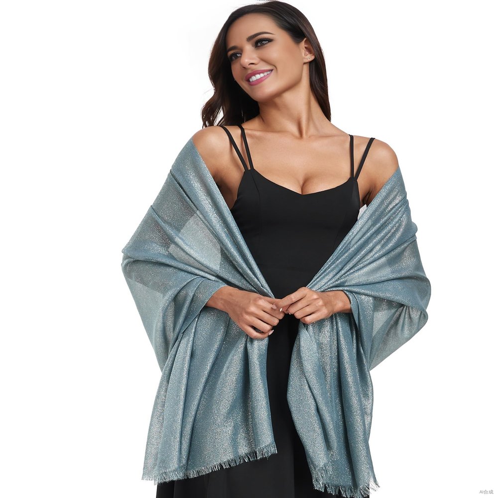 Pukguro Sparkling Metallic Shawls and Wraps for Weddings Lightweight Wraps Scarf for Women Evening Formal Party Dusty Blue