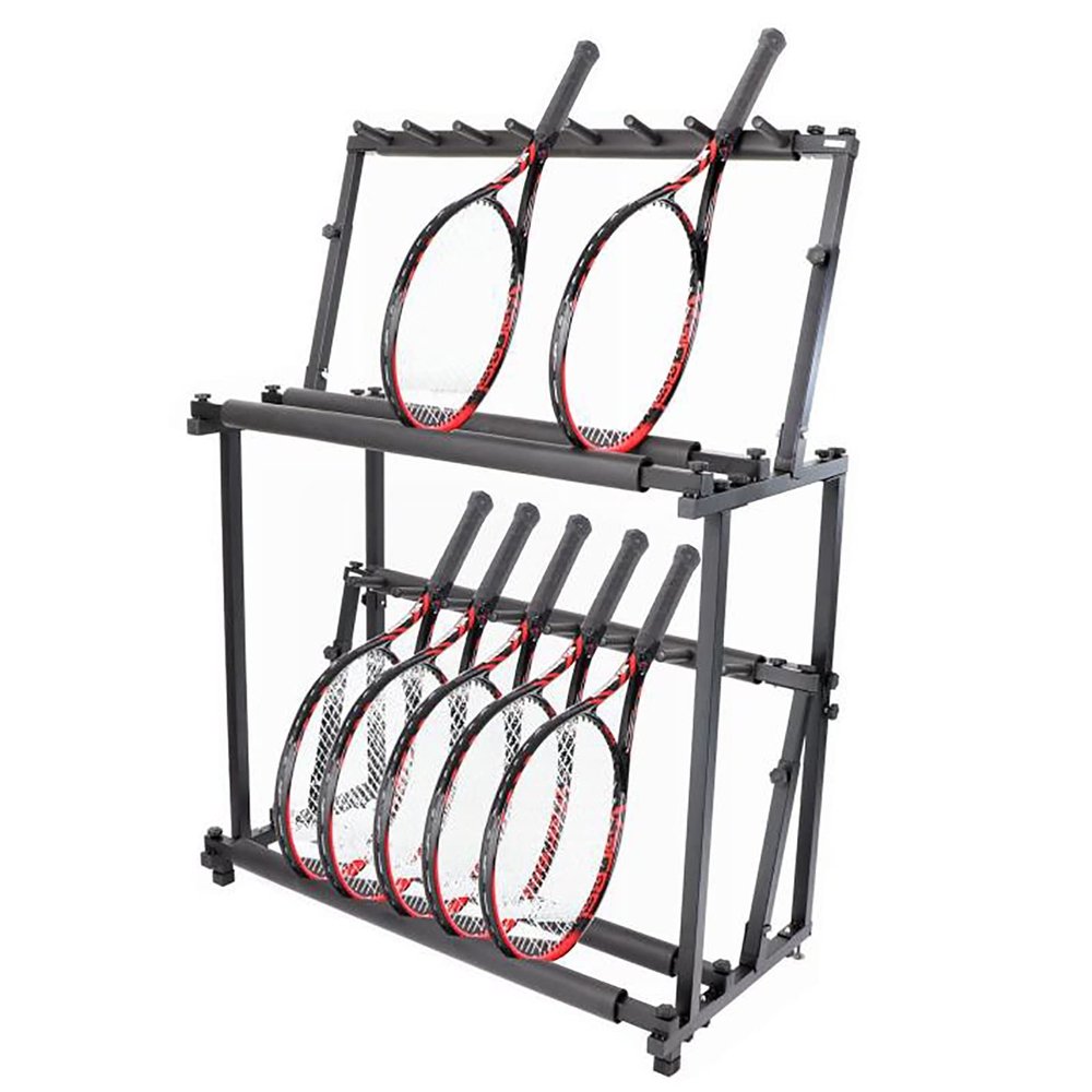ELUKHT Double-Layered Badminton Racket Storage Organizer Large Capacity, Metal Multifunctional Display Stand for Violins/Guitars/Billiard Cues, Adjustable Height