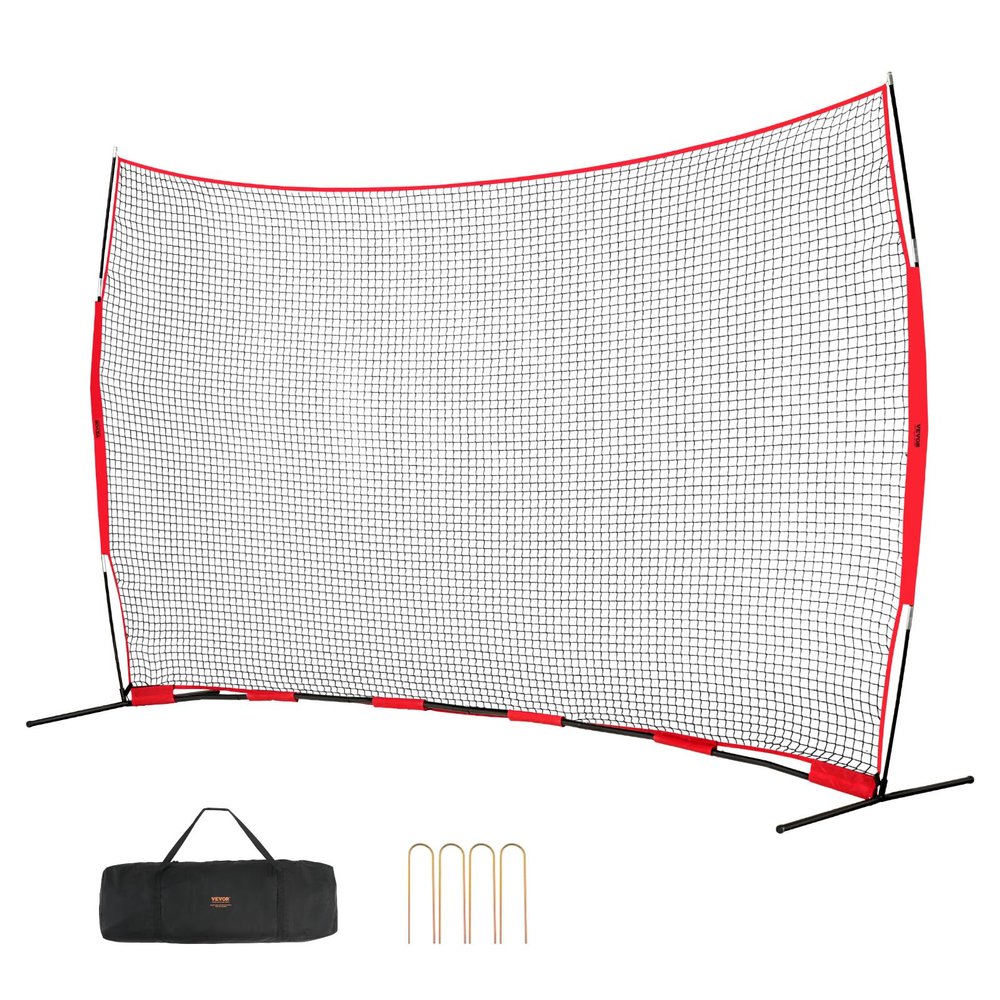 VEVOR Barricade Backstop Net, 16x10 ft Ball Sports Barrier Netting, Portable Practice Equipment with Carry Bag, Protection Screen for Baseball Softball Lacrosse Soccer Training, for Backyard
