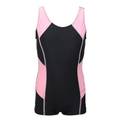 Moily Kids Girls Boyleg One Piece Athletic Swimsuit Sports Training Competition Swimwear for Surfing Diving Swimming Black&Pink 13-14 Years