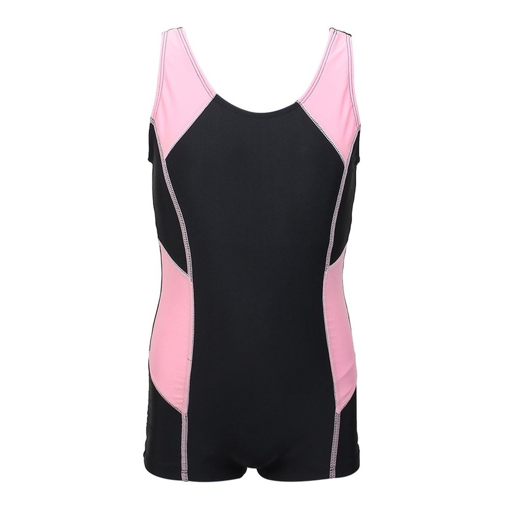 Moily Kids Girls Boyleg One Piece Athletic Swimsuit Sports Training Competition Swimwear for Surfing Diving Swimming Black&Pink 13-14 Years