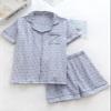 codcm Womens Cute Pajama Set Short Sleeve Button Up Shirt and Shorts 2 Piece Cotton Pj Sets(Blue,Small) view 2