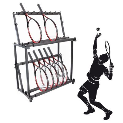 ELUKHT Commercial Floorstanding Tennis Badminton Racket Display Rack Holder, School/Training Ground/Gym/Tennis Court Racquets Organizers, 2 Tier Design