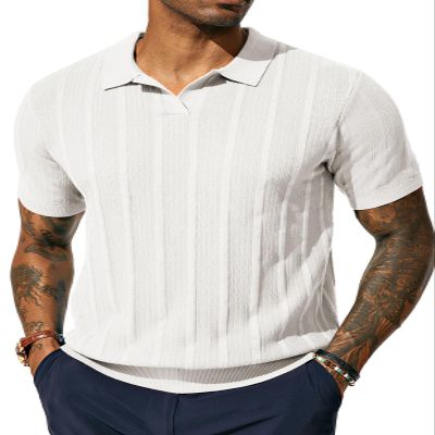 PJ PAUL JONES Polo Shirts for Men Breathable V Neck Kniting Shirts for Summer Spring Ivory White