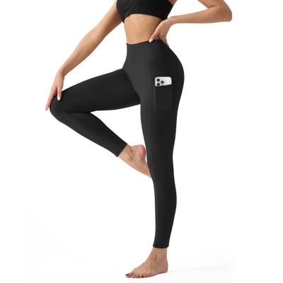 YUDSUD Tummy Control Leggings with Pockets for Women High Waisted Yoga Pants Buttery Soft Elastic Stretchy Workout Running Athletic Black