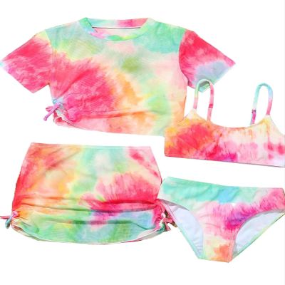 Hedmy Girl 4 Pieces Bikini Swimsuit with Swim Skirt Short Sleeve Crop Shirts with Tank Top Briefs Cover Up Set Red 10-11 Years
