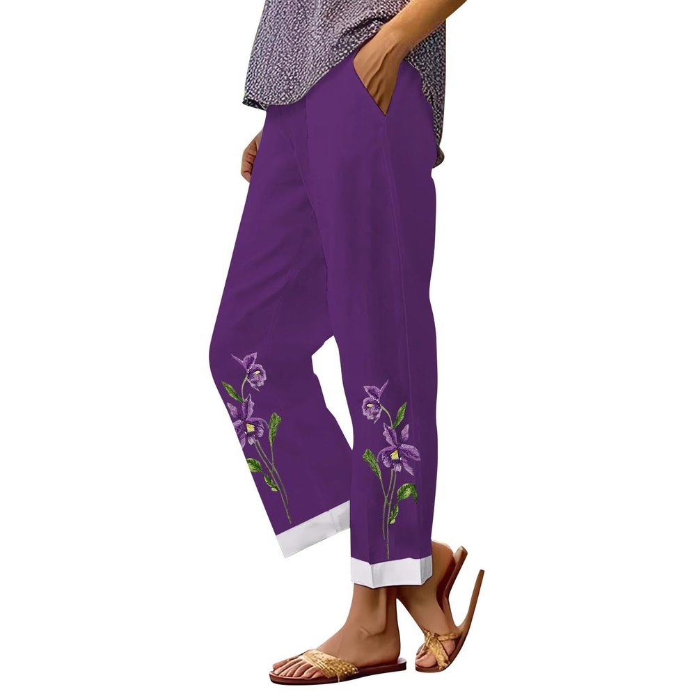 to Lightening Women's Summer Casual Linen Pants Velvet Pants for Women High Waist Yoga Pants Cargo Pants Plus Size Women to Purple 3X-Large