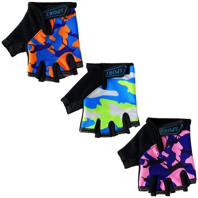 Boao 3 Pairs Kids Bike Gloves Cycling Half Finger Fingerless Workout Gloves Non-Slip Gel for 7-12 Years(Vibrant)