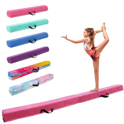 FINCOME 9.5FT Folding Balance Beam, Portable Gymnastics Beam Equipment with Non Slip Rubber Base & Suede Cover for Training/Practice/Professional Home Exercise