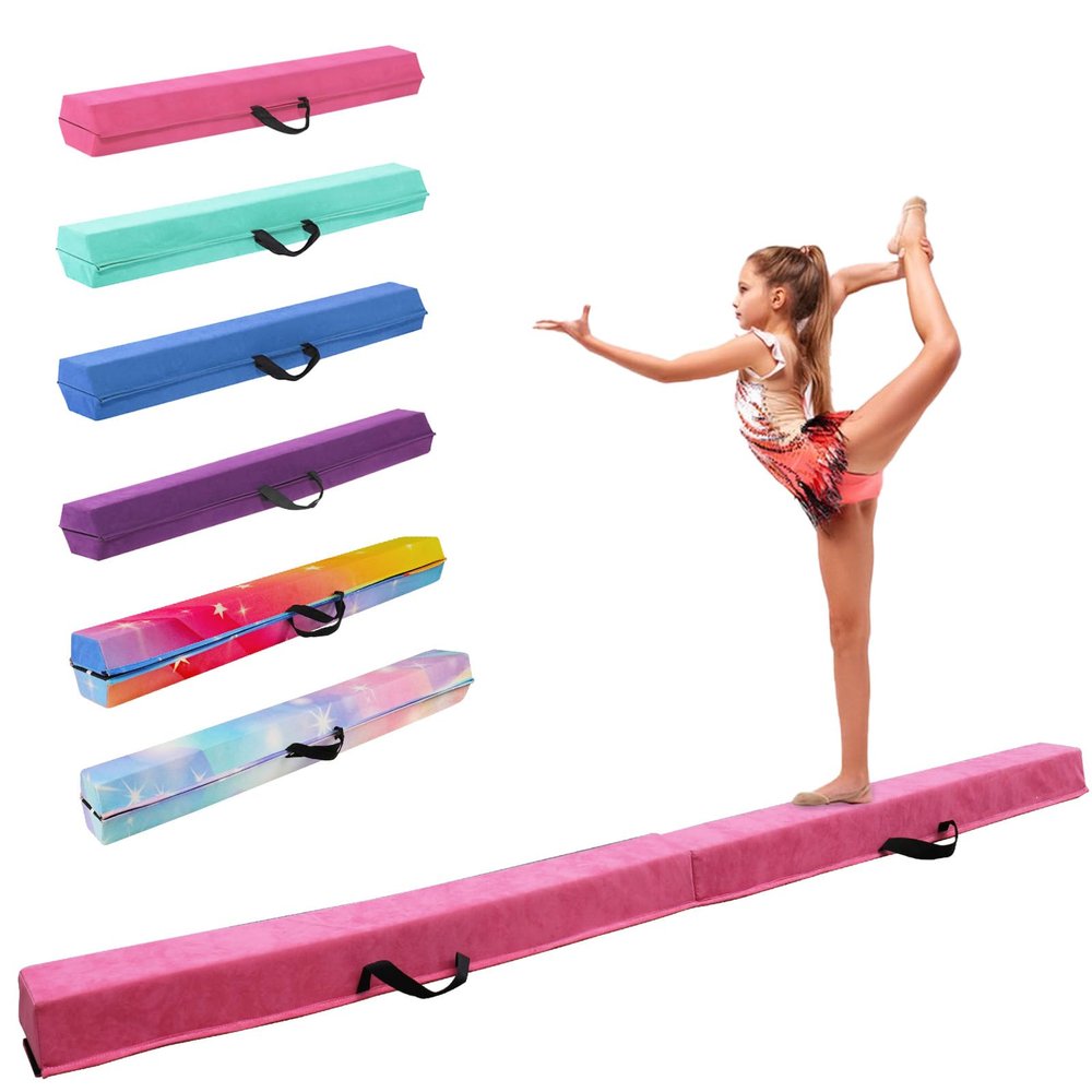 FINCOME 9.5FT Folding Balance Beam, Portable Gymnastics Beam Equipment with Non Slip Rubber Base & Suede Cover for Training/Practice/Professional Home Exercise
