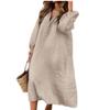 Beige Linen Dresses for Womens Button Down Long Sleeve Maxi Cotton Dress Casual Flowy Long Shirt Dresses 2024 Summer Plus Size view 1