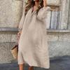 Beige Linen Dresses for Womens Button Down Long Sleeve Maxi Cotton Dress Casual Flowy Long Shirt Dresses 2024 Summer Plus Size view 2
