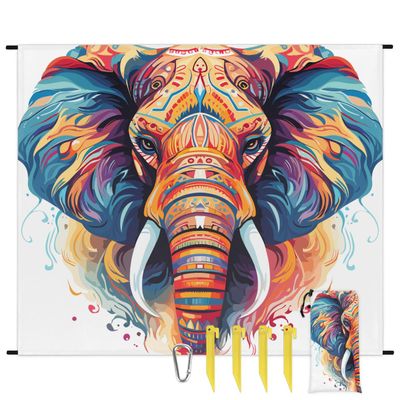 Eativisa Colored Elephant Head Lightweight Beach Blanket Waterproof Sandproof 59"X68" Sand Free Beach Mat with 4 Stakes Compact Outdoor Blanket for Beach Quick Drying Picnic Mat for Travel Camping