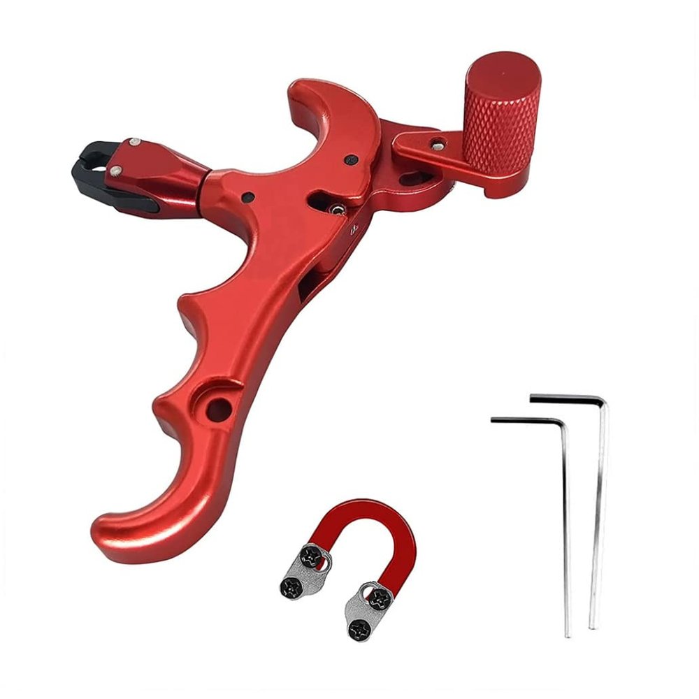 Wedhapy Archery Release,Bow Release for Compound Bow,Compound Bow Release Aids Thumb D Rope Adjustable 4 Finger 360 Degree Rotating Bow Releaser Red