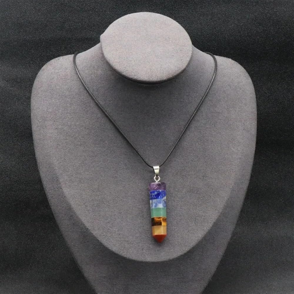 KatLin Decorative Ornaments Natural Multi-Stone Spliced Crystal Hexagonal Pendant Chakra Stone Pillar Point