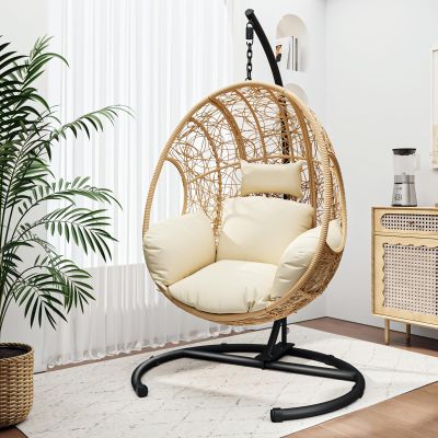 GOWE New Comming Outdoor Indoor PE Wicker Swing Egg Chair Natural Color