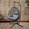 Artisan Outdoor Wicker Swing Chair with Stand for Balcony, 37" Lx35 Dx78 H (Grey)