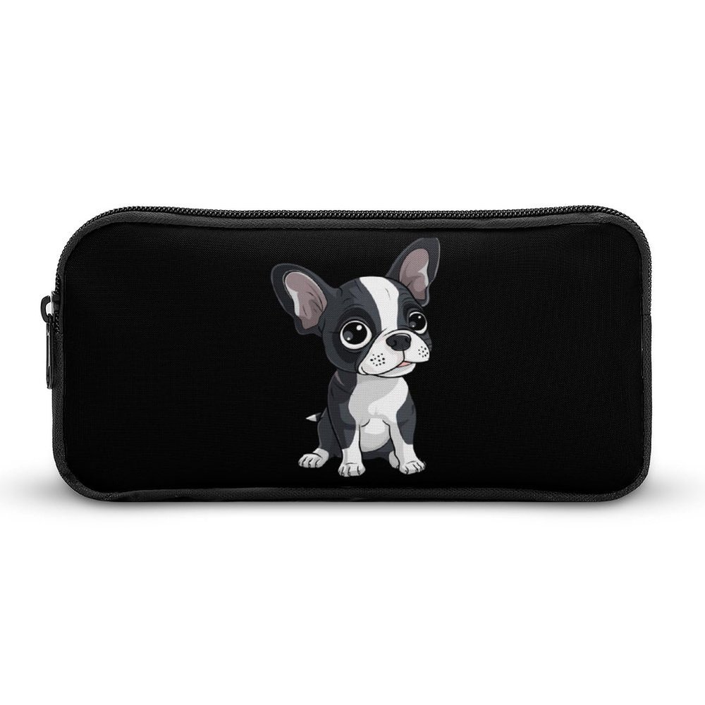 Boston Terrier Pencil Pen Case Large Capacity Pen Pouch Stationery Organizer Makeup Bag with Zip