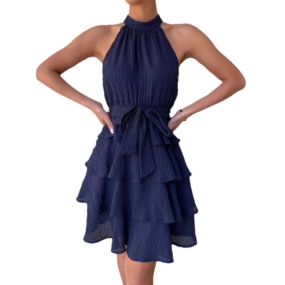 Katutude Women's Summer Dresses Flowy Layered Ruffle Skirt Halter Neck Sundress 2024 Spring Summer Casual Dresses Blue