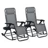 2 Pieces Outdoor Rocking Chairs, Foldable Reclining Zero Gravity Lounge Rocker with Pillow, Cup & Phone Holder, Combo Design with Folding Legs, Gray view 1