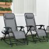 2 Pieces Outdoor Rocking Chairs, Foldable Reclining Zero Gravity Lounge Rocker with Pillow, Cup & Phone Holder, Combo Design with Folding Legs, Gray view 2