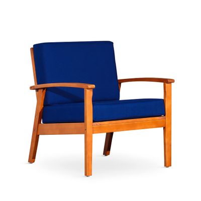 GOWE Deep Seat Eucalyptus Chair, Natural Oil Finish, Navy Cushions