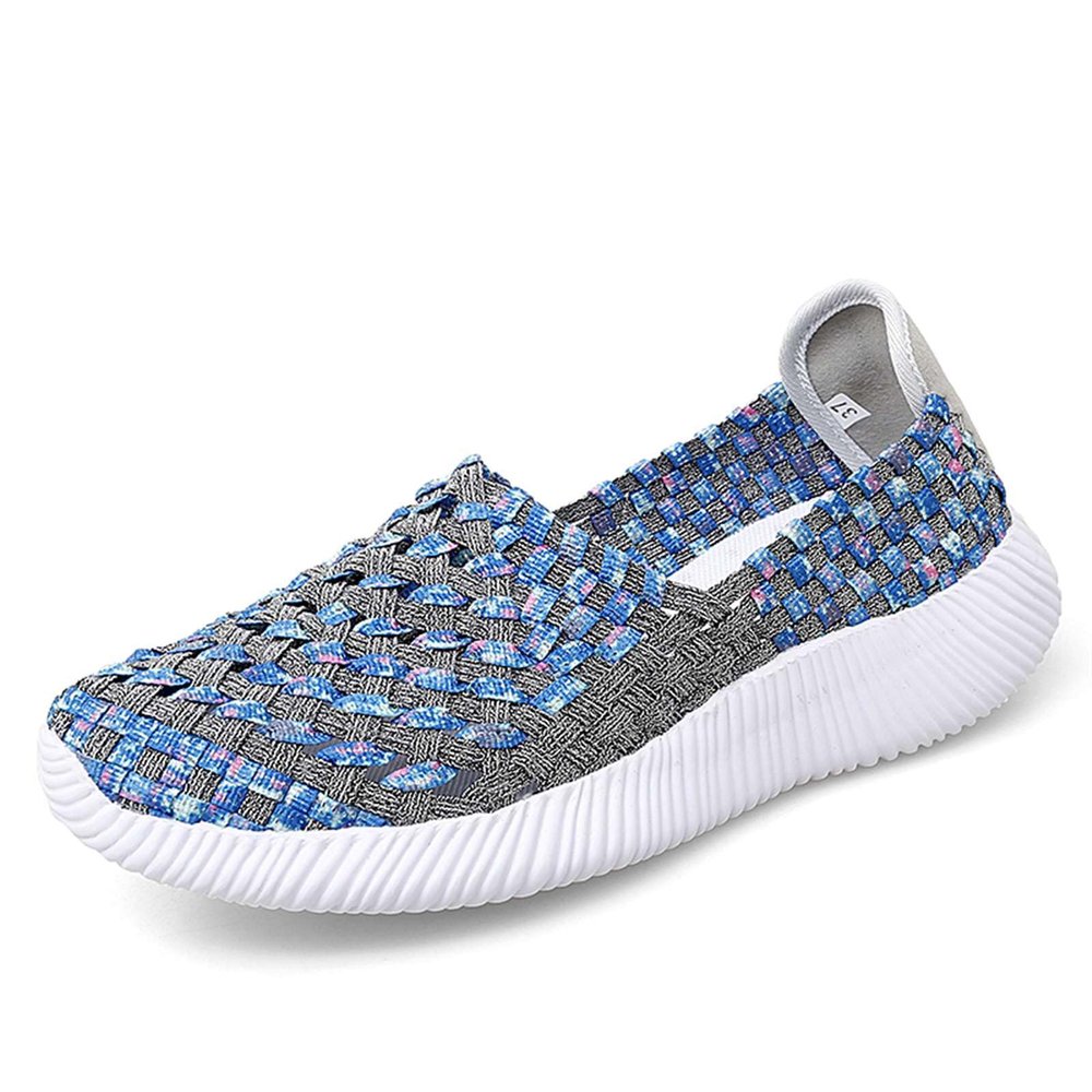 Lifup Women's Elastic Woven Walking Shoes Flats Slip on Sneakers Lightweight Walking Running Shoes Blue 10.5