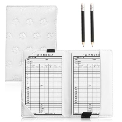 FINGER TEN Golf Scorecard Holder with 2 Free Pencils Value Pack, Premium Leather Yardage Books Cover Weatherproof, Lightweight Portable Score Tracking Accessories for Men Women (White)