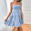 Women Summer Dresses Square Neck Spaghetti Strap Dress Casual Sleeveless Smocked Sundress A Line Tiered Beach Dress (B,S) view 2