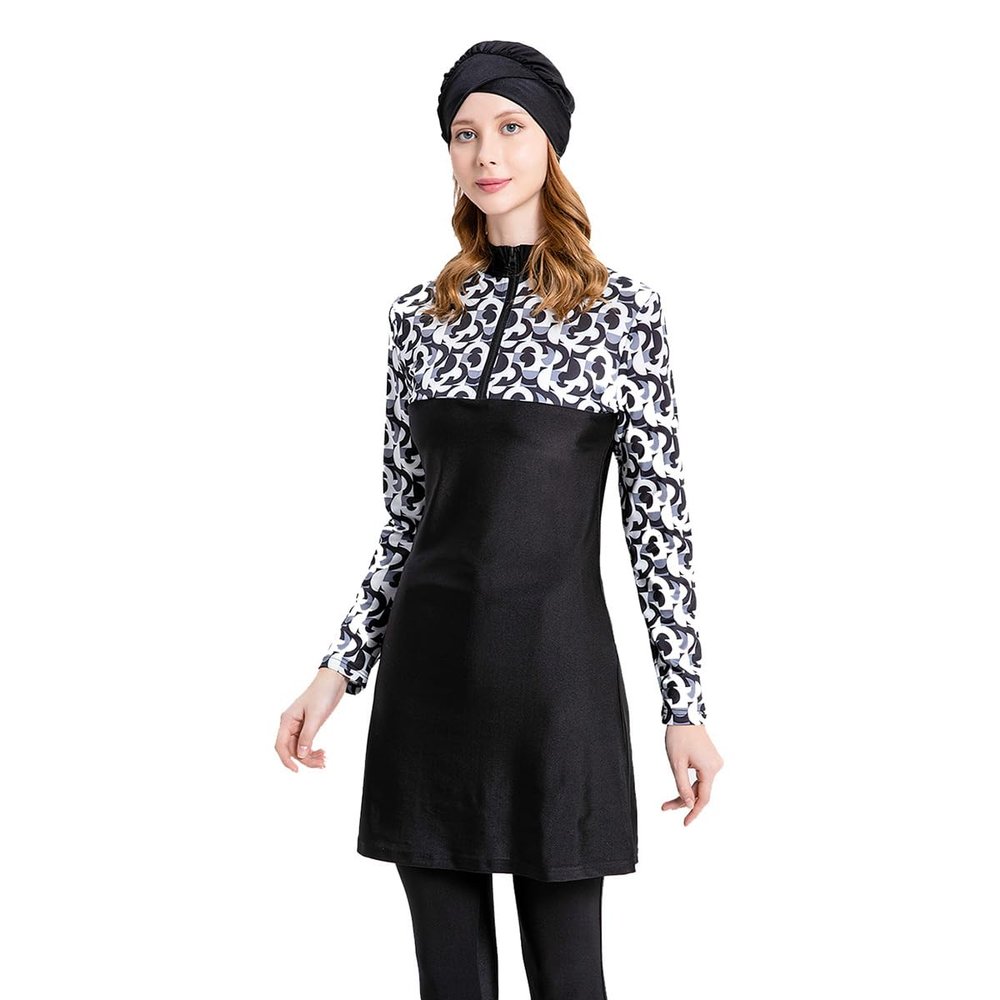 AFAVOM Muslim Swimsuit for Women Long Sleeve Burkini Islamic Full Cover Bathing Suit UPF 50+ Sun Protection Rash Guard Arabic Modest Swimming Suit Swim Top Pants with Hijab 3PCS Set Black M