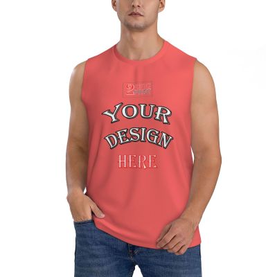 NineFit Basics Custom Tank Tops for Men Personalized Tank Tops with Logo Name Photo Design Your Own Print Crewneck Customized Sleeveless Shirt Coral Large