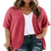 Eytino Plus Size Cardigan for Women Short Sleeve Open Front Tops Waffle Knit Kimono Casual Solid Blouses Fashion Coverups Red 4X view 1