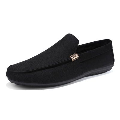 TAYGUM Mens Loafers Round Toe Moccasins Shoes Cloth Loafer Shoes Flexible Flat Heel Lightweight Walking Prom Slip-ons (Color : Black, Size : 10)