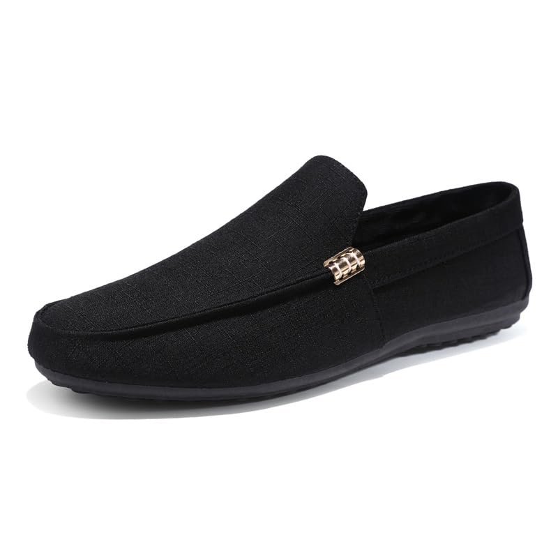 TAYGUM Mens Loafers Round Toe Moccasins Shoes Cloth Loafer Shoes Flexible Flat Heel Lightweight Walking Prom Slip-ons (Color : Black, Size : 10)