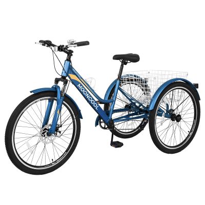 DoCred Adult Mountain Tricycle, 7 Speed Three Wheel Bikes, 24/26 Inch Adults Trikes for Women Men with Shopping Basket, Multi-Colors