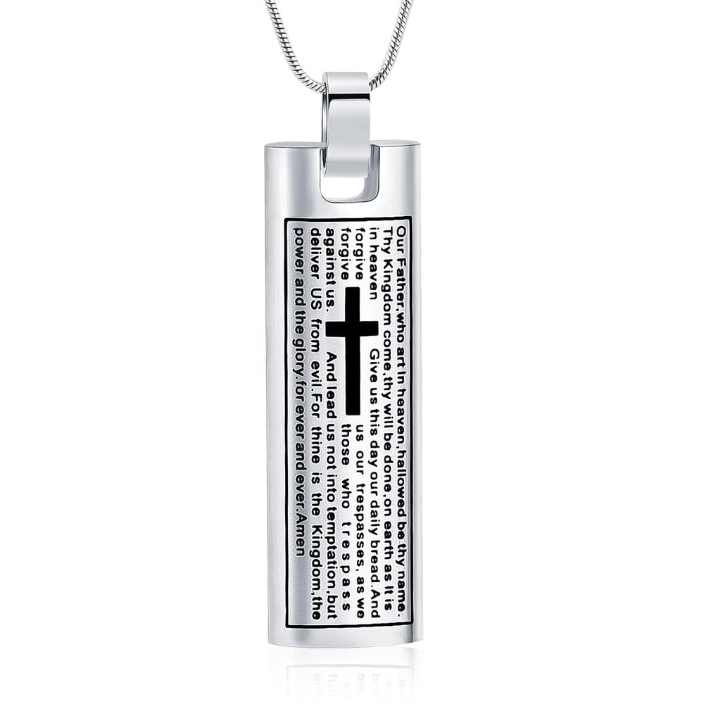 AIWENXI Vertical Bar Urn Necklaces for Ashes Dog/Cat Paws Print and Cross Memorial Cremation Jewelry Stainless Steel Human Ash Holder Pendant Necklaces Jewelry for Men Women